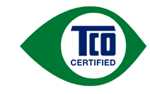 Vihreä vaakasuuntainen soikio, jonka sisällä on valkoinen ympyrä. Sen sisällä lukee TCO certified.